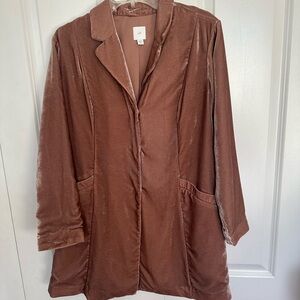 J. Jill mauve / rose colored velvet long coat, size XS
